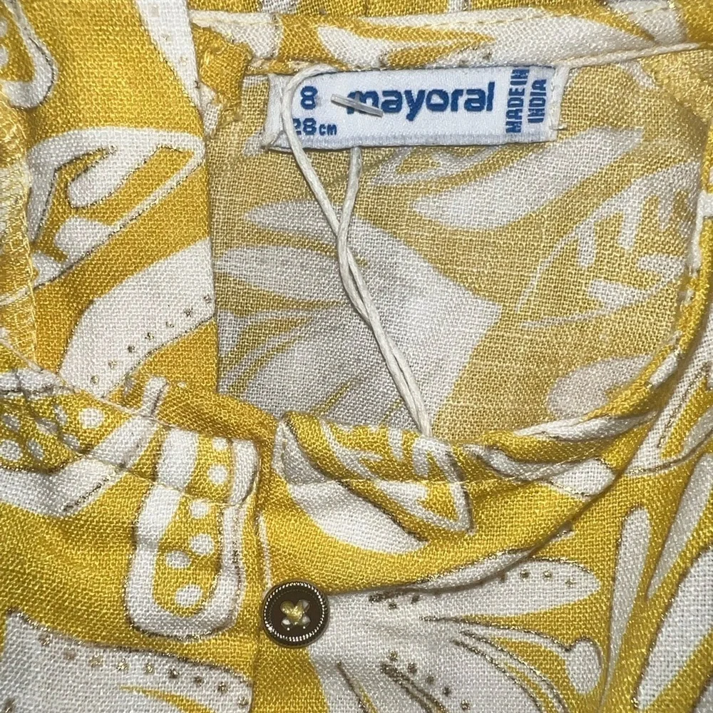 Mayoral Yellow and White Metallic thread Floral Kids Dress Sz 8 NWT - Picture 2 of 3